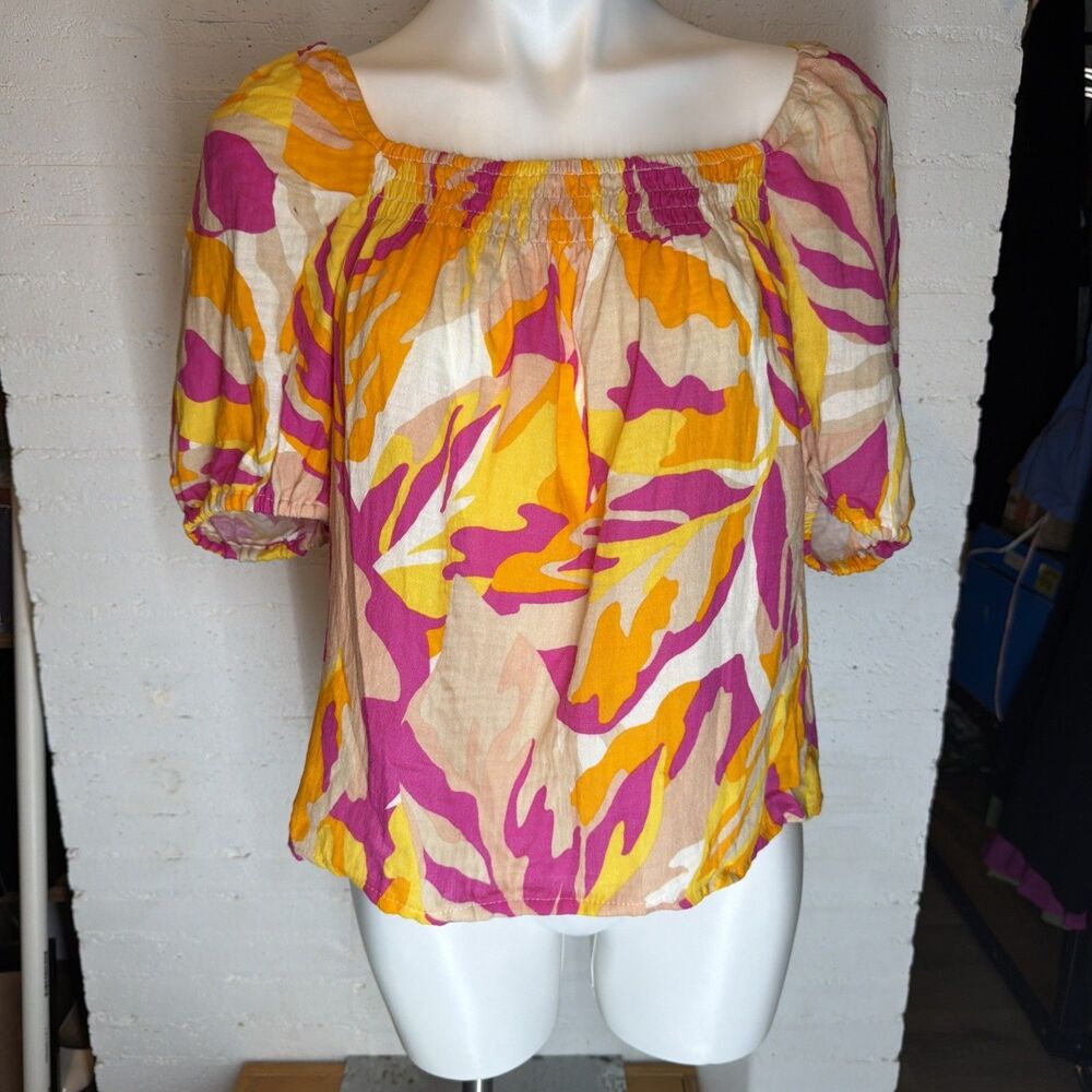 Sanctuary Real Love Gauze Blouse Square Neck M NWT Boho Resort Tropical Dopamine - Picture 2 of 8